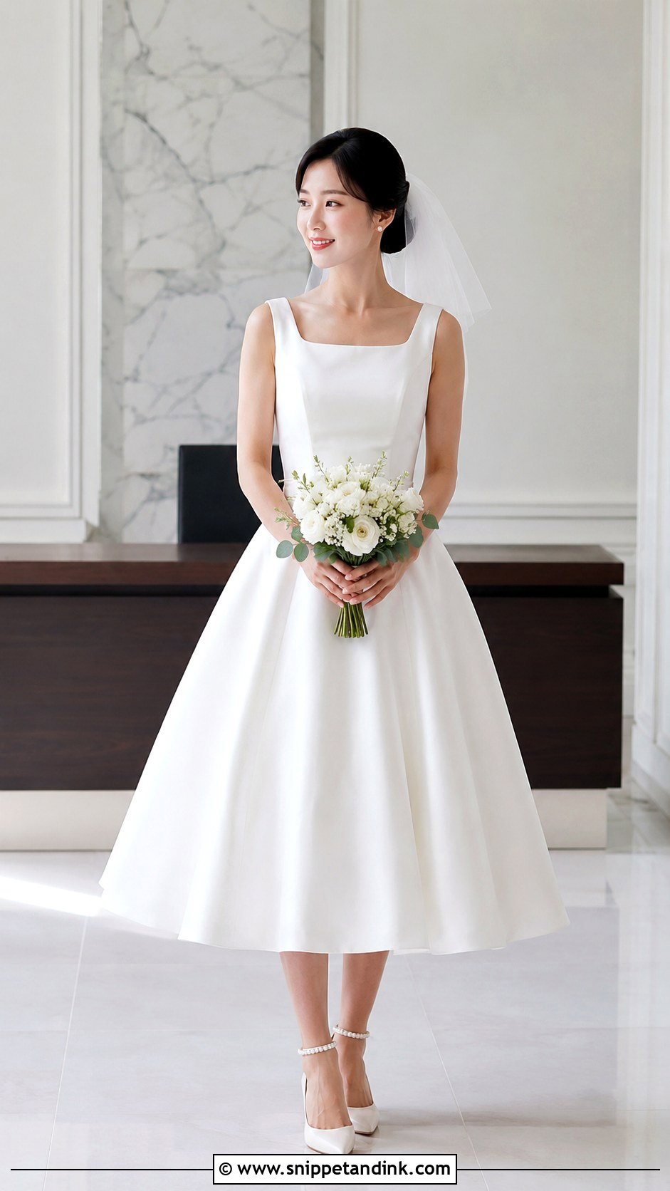 Korean Bride Tea Length Wedding Dress - Snippet and Ink - 30 Korean Bride Ideas
