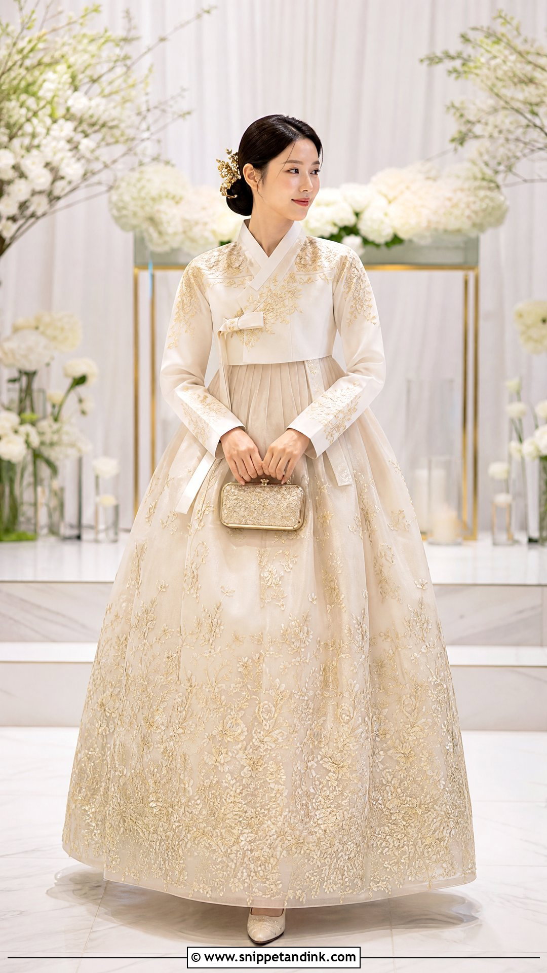 Korean Hanbok Wedding Gown With Gold Embroidery - Snippet and Ink - 25 Korean Wedding Dress Gowns