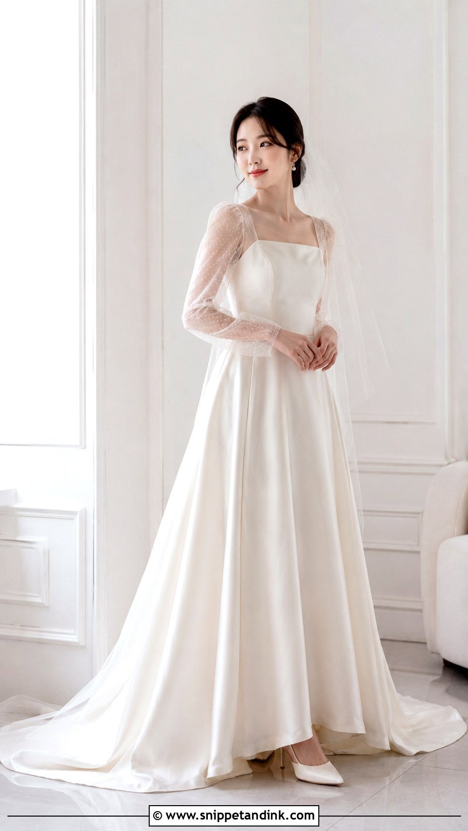 Korean Sheer Sleeve Wedding Dress - Snippet and Ink - 25 Korean Style Wedding Dress Ideas