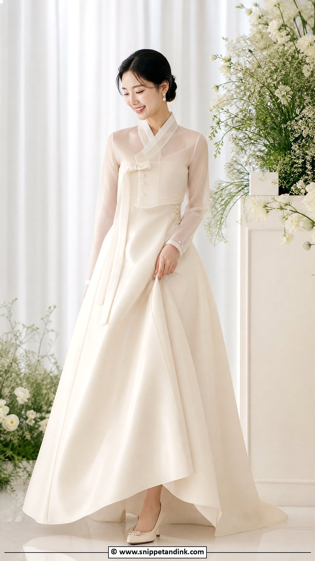 Korean Wedding Dress With Sheer Hanbok Jacket - Snippet and Ink - 35 Korean Wedding Dress Ideas