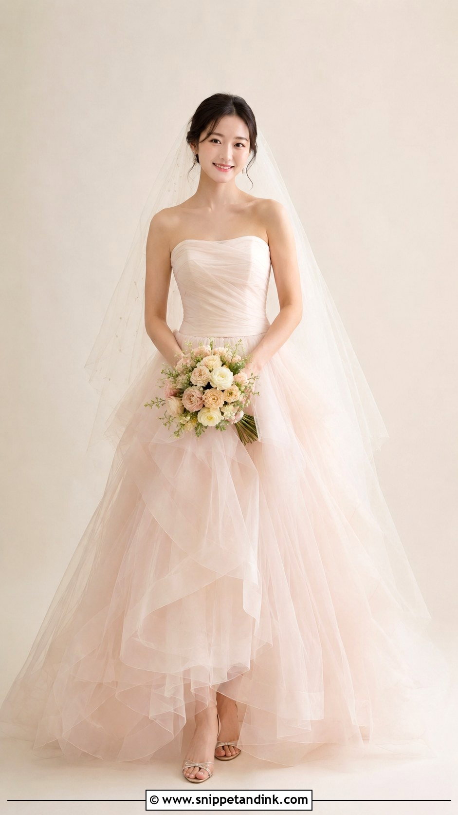 Korean Wedding Gown With Blush Tulle Skirt - Snippet and Ink - 25 Korean Wedding Gown Ideas