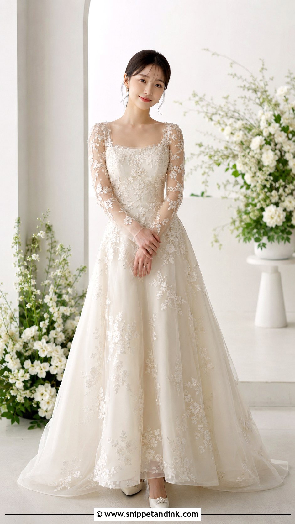 Korean Wedding Gown With Embroidered Flowers - Snippet and Ink - 25 Korean Wedding Gown Ideas
