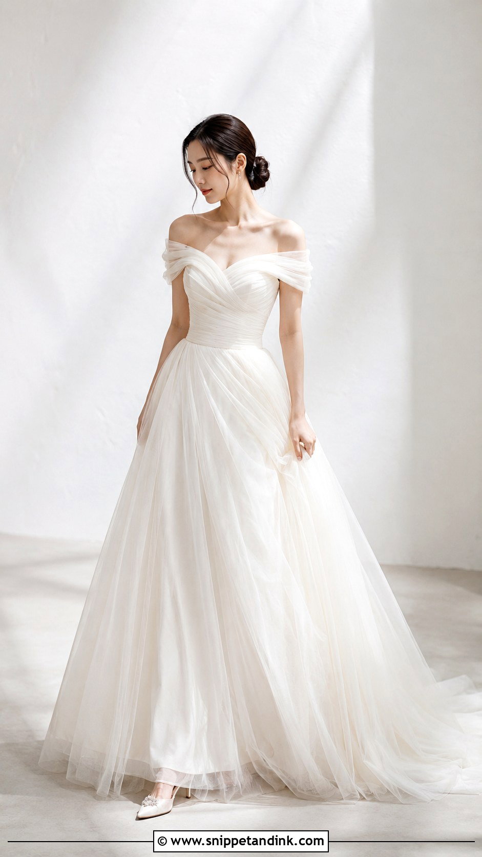 Korean Wedding Gown With Off Shoulder Neckline - Snippet and Ink - 25 Korean Wedding Gown Ideas