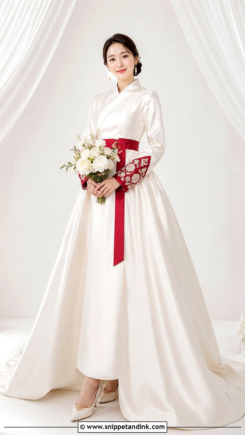 Korean Wedding Gown With Red Hanbok Accent - Snippet and Ink - 25 Korean Wedding Gown Ideas