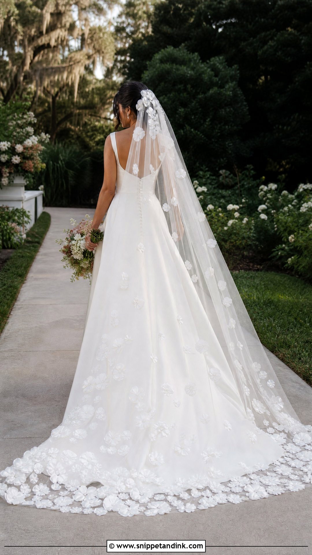 Kourtney Kardashian 3D Floral Veil With A Line Dress - Snippet and Ink - 20 Kourtney Kardashian Veil Ideas