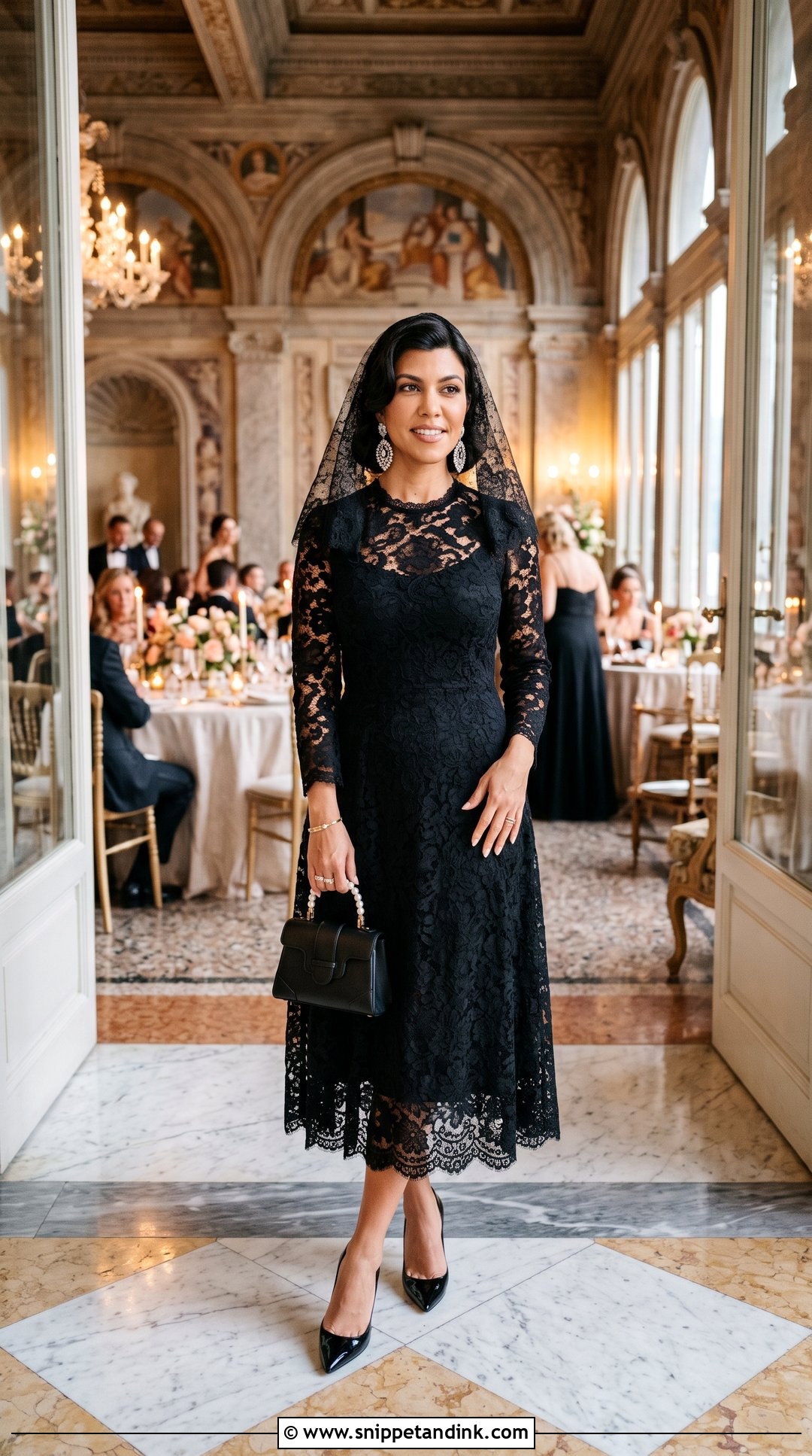 Kourtney Kardashian Black Veil With Lace Midi Dress - Snippet and Ink - 20 Kourtney Kardashian Veil Ideas