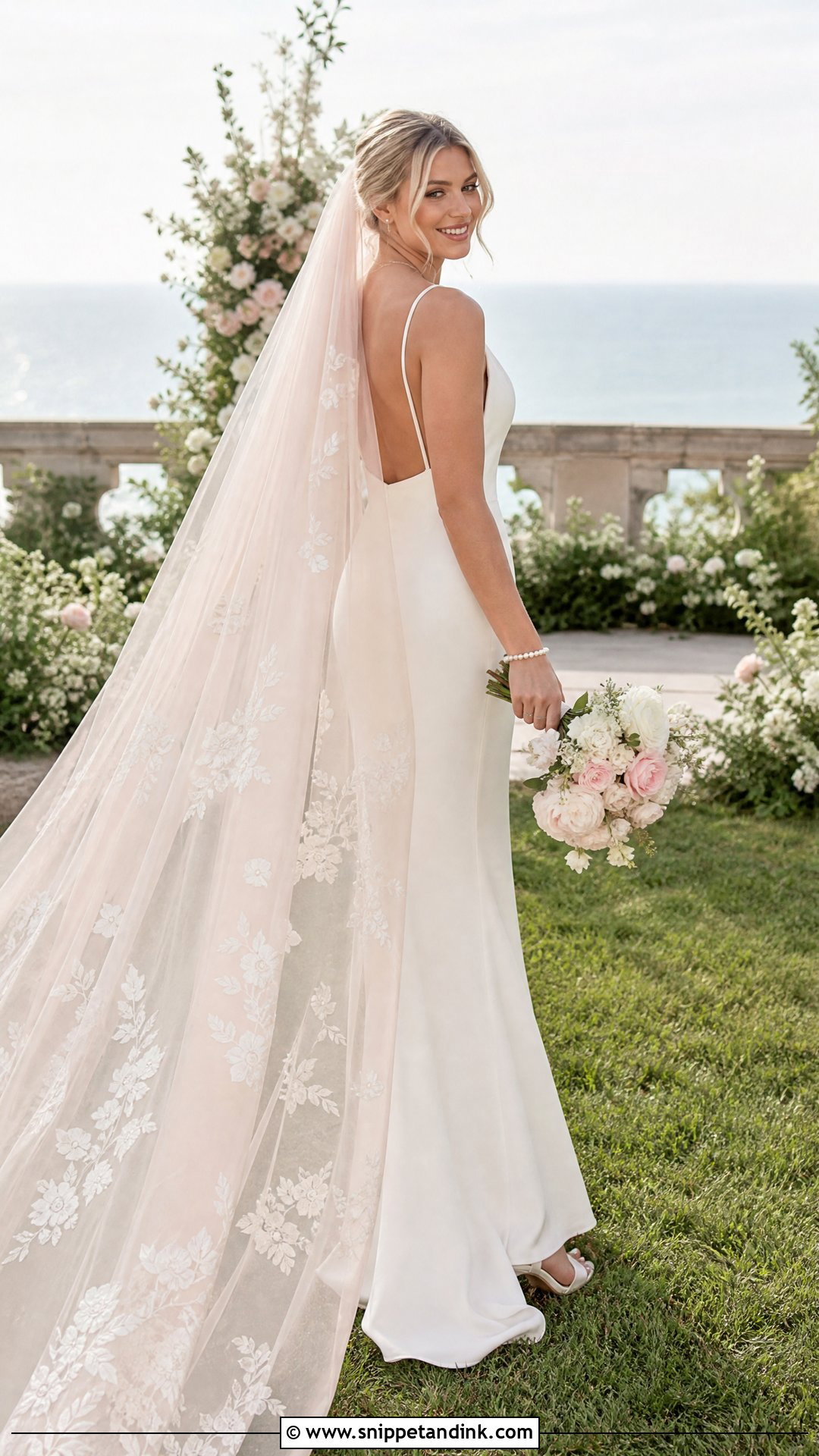 Kourtney Kardashian Blush Veil With Ivory Slip Dress - Snippet and Ink - 20 Kourtney Kardashian Veil Ideas