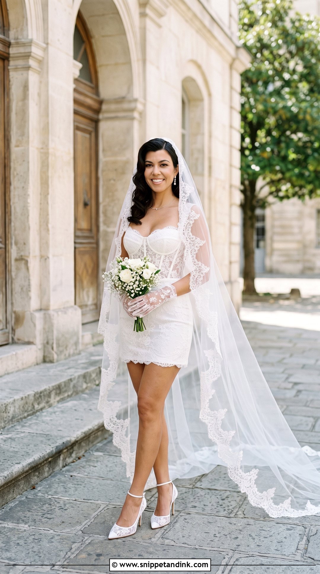 Kourtney Kardashian Chapel Veil With Bridal Mini Dress - Snippet and Ink - 20 Kourtney Kardashian Veil Ideas