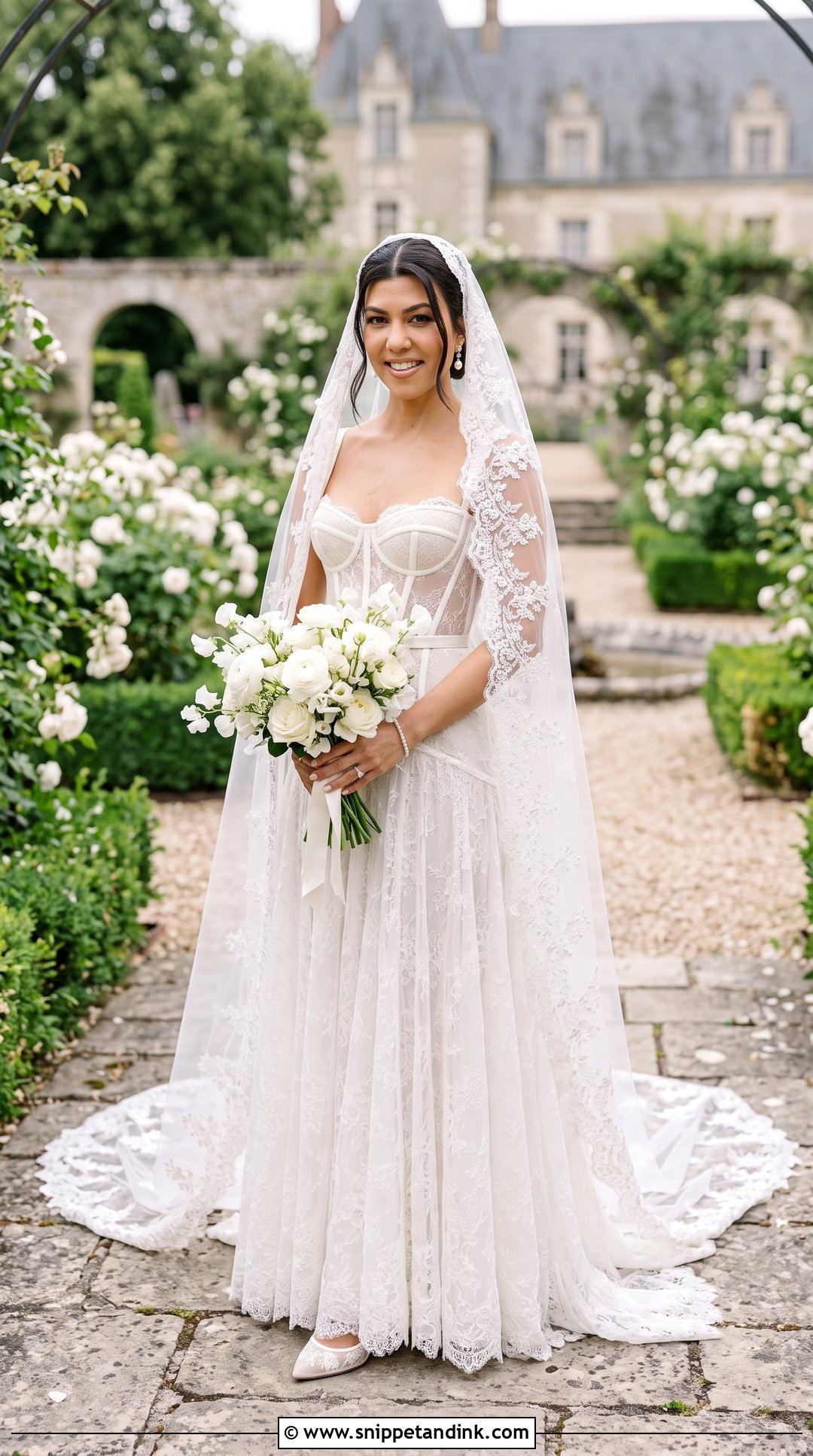 Kourtney Kardashian Lace Veil With Corset Wedding Gown - Snippet and Ink - 20 Kourtney Kardashian Veil Ideas