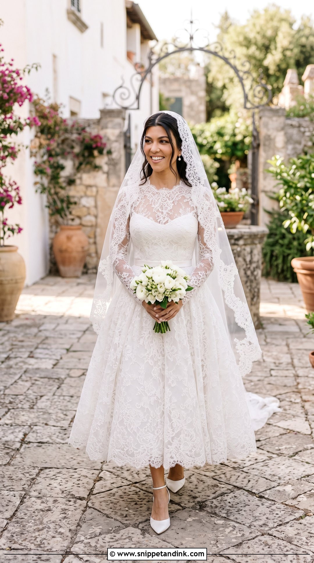 Kourtney Kardashian Mantilla Veil With Tea Length Dress - Snippet and Ink - 20 Kourtney Kardashian Veil Ideas