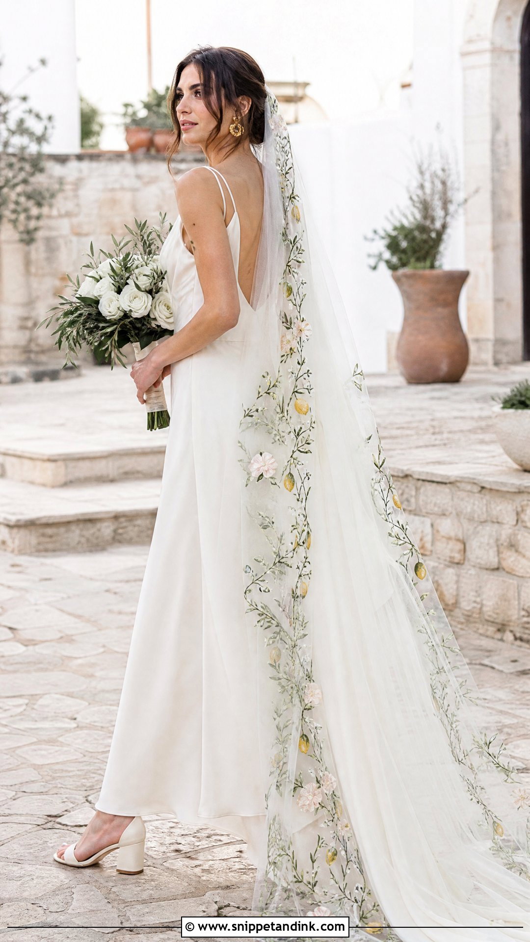 Kourtney Kardashian Mediterranean Veil With A Line Gown - Snippet and Ink - 20 Kourtney Kardashian Veil Ideas