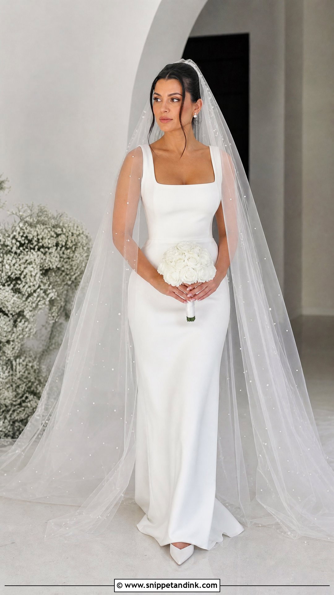 Kourtney Kardashian Pearl Veil With Square Neck Gown - Snippet and Ink - 20 Kourtney Kardashian Veil Ideas