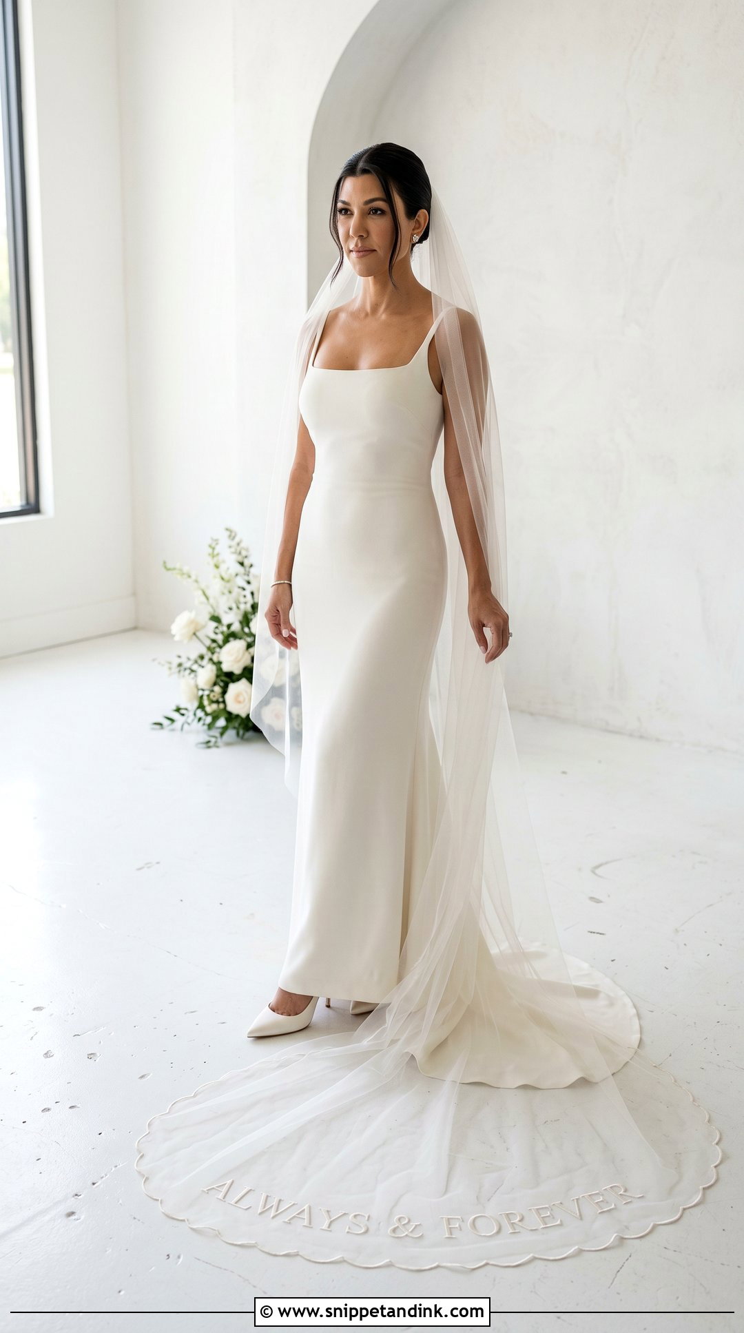 Kourtney Kardashian Personalized Veil With Column Dress - Snippet and Ink - 20 Kourtney Kardashian Veil Ideas