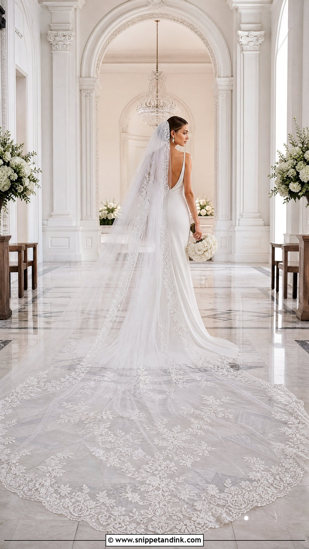 Kourtney Kardashian Royal Veil With Minimalist Slip Gown - Snippet and Ink - 20 Kourtney Kardashian Veil Ideas