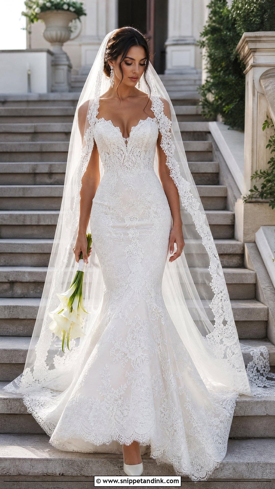 Kourtney Kardashian Scalloped Veil With Lace Mermaid Gown - Snippet and Ink - 20 Kourtney Kardashian Veil Ideas
