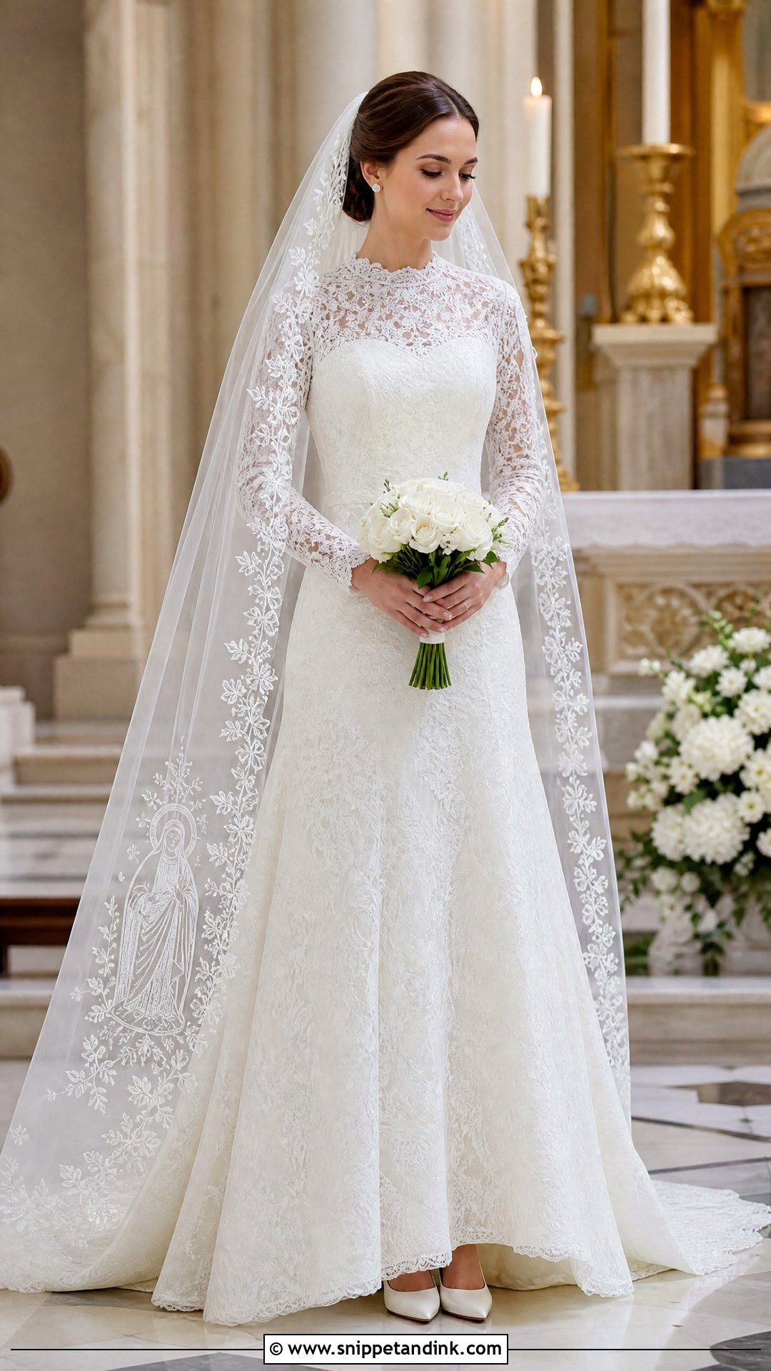 Kourtney Kardashian Virgin Mary Veil With Long Sleeve Gown - Snippet and Ink - 20 Kourtney Kardashian Veil Ideas