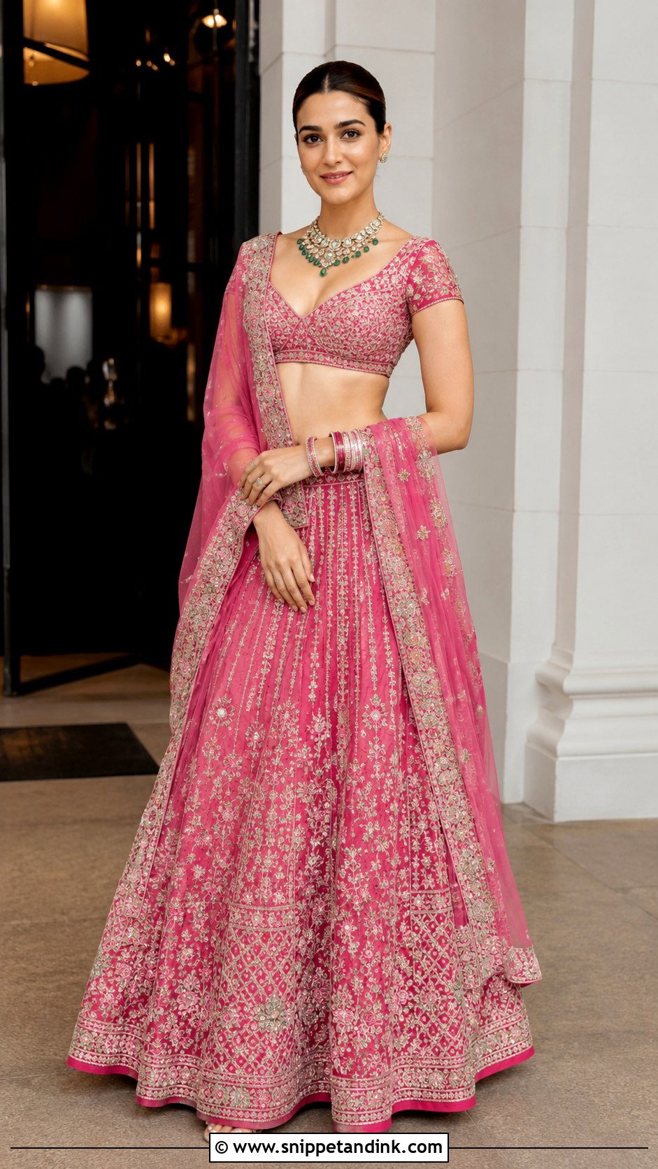 Kriti Sanon Ambani Wedding Pink Lehenga - Snippet and Ink - 20 Ambani Wedding Celebrity Outfits