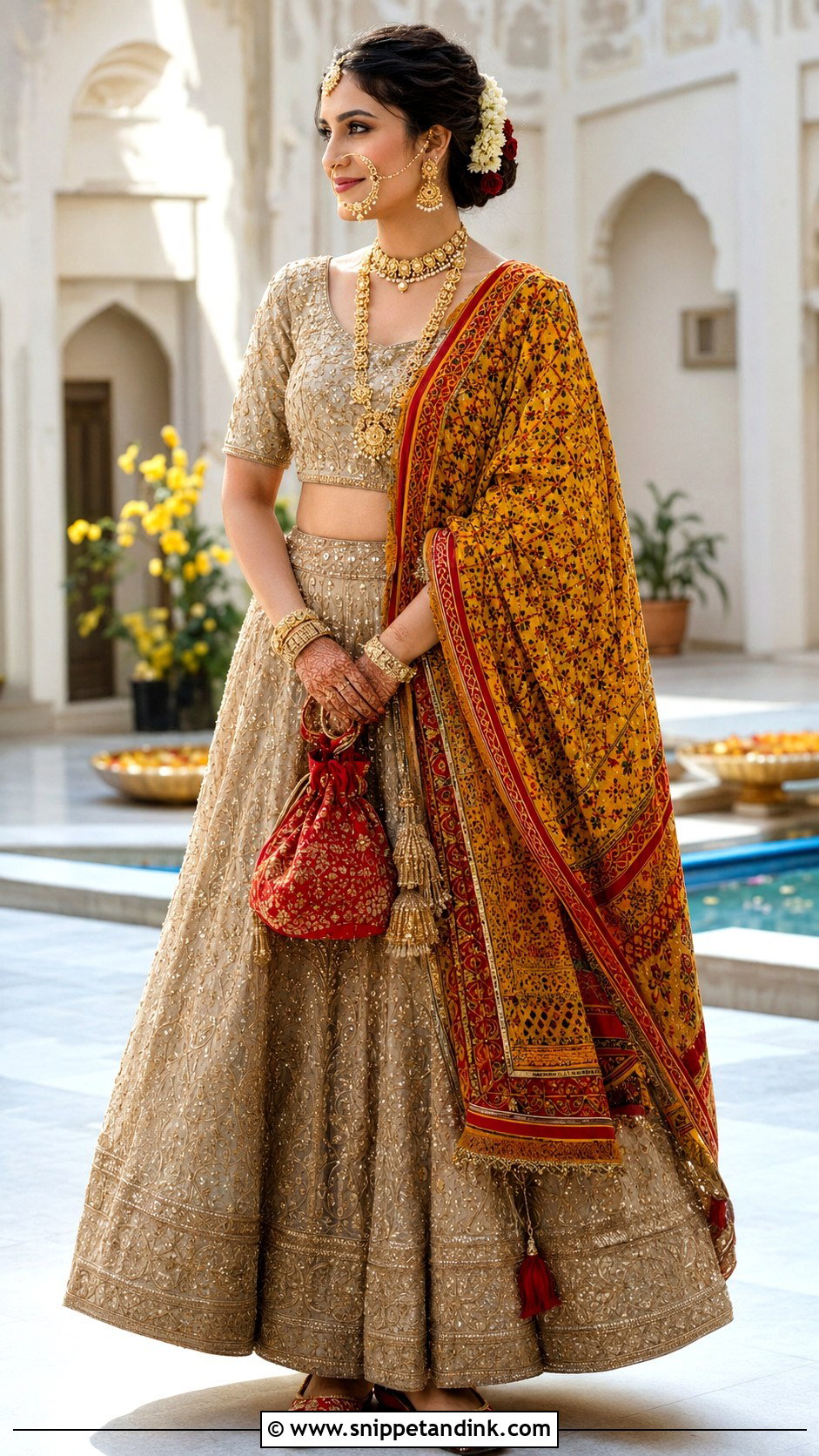 Kumaoni Bride Gold Lehenga With Pichora - Snippet and Ink - 20 Kumaoni Bride Ideas