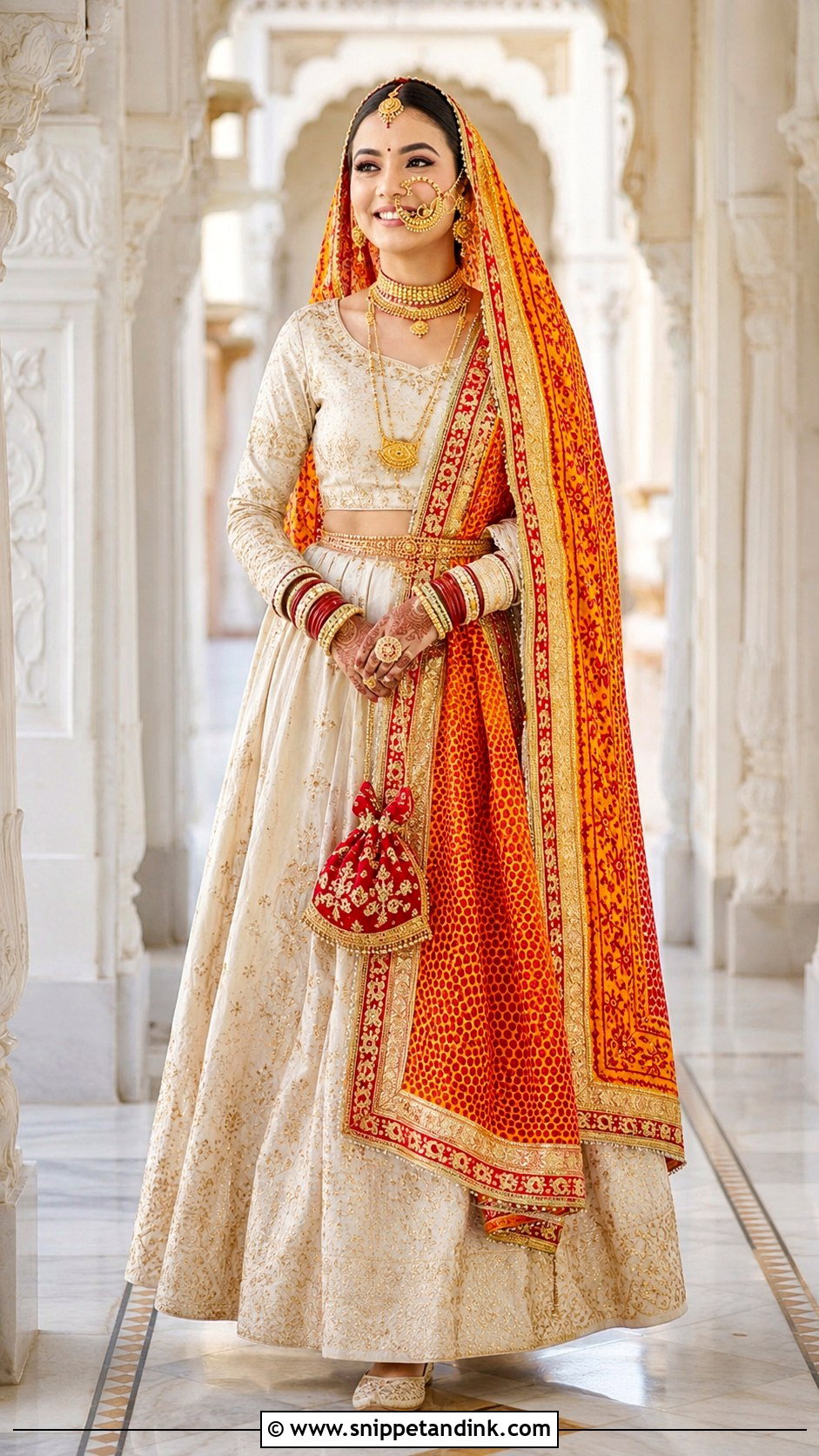 Kumaoni Bride Ivory Lehenga With Red Pichora - Snippet and Ink - 20 Kumaoni Bride Ideas
