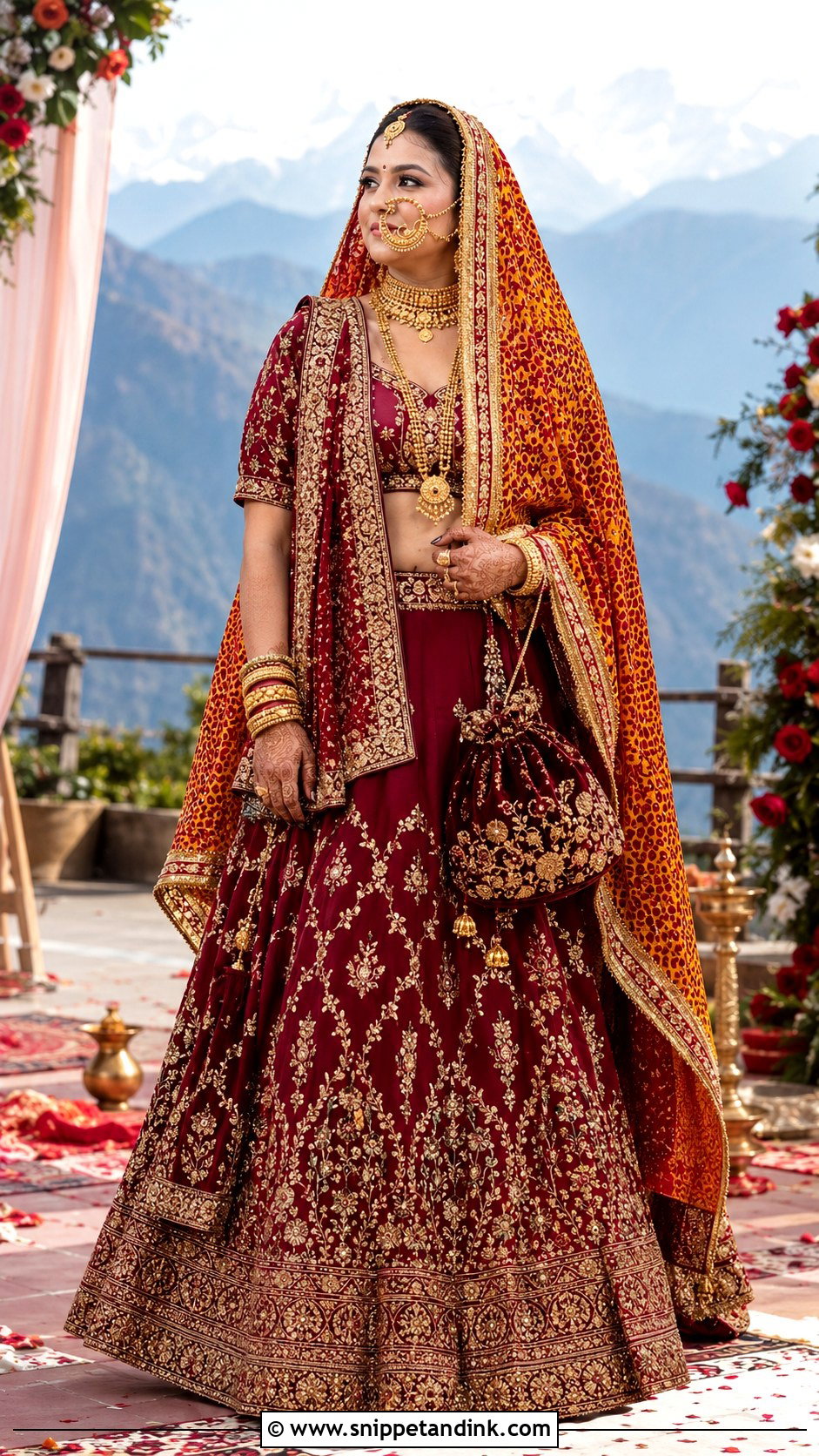 Kumaoni Bride Maroon Lehenga With Pichora - Snippet and Ink - 20 Kumaoni Bride Ideas