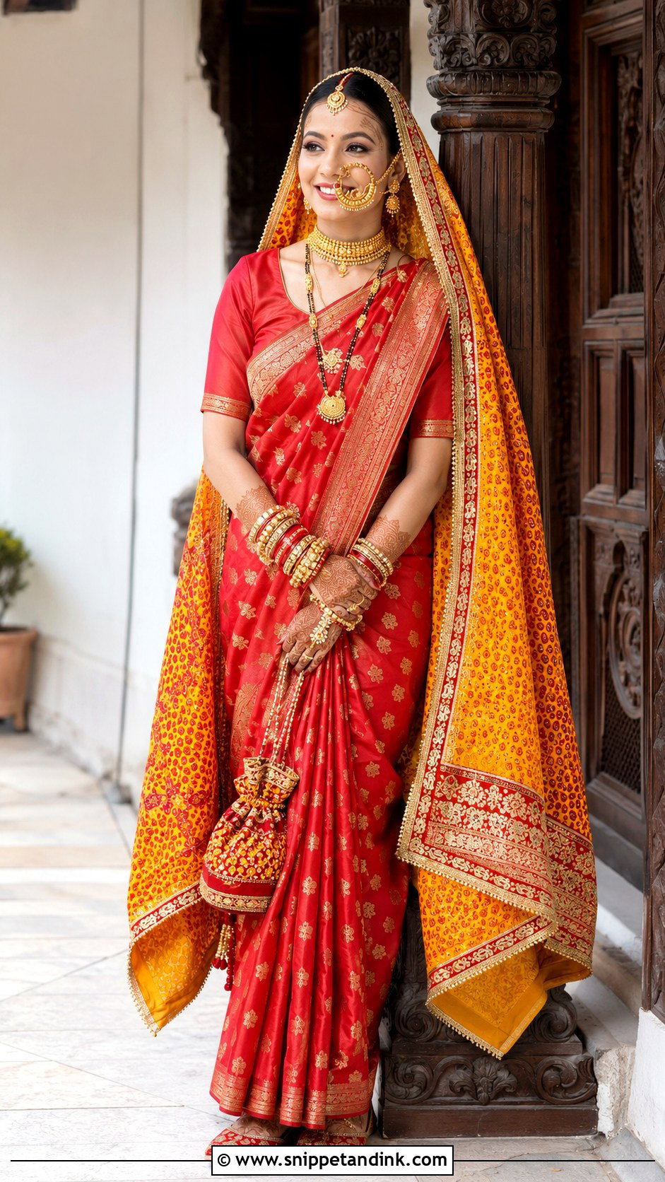 Kumaoni Bride Red Banarasi Saree Look - Snippet and Ink - 20 Kumaoni Bride Ideas