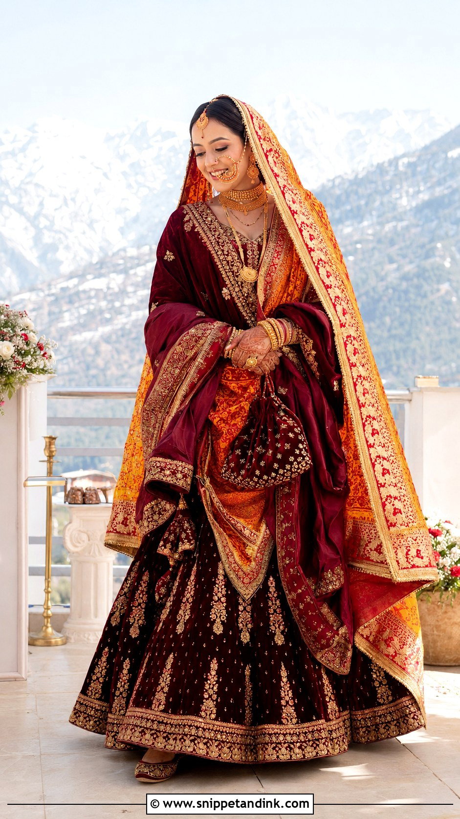Kumaoni Bride Velvet Lehenga For Winter - Snippet and Ink - 20 Kumaoni Bride Ideas