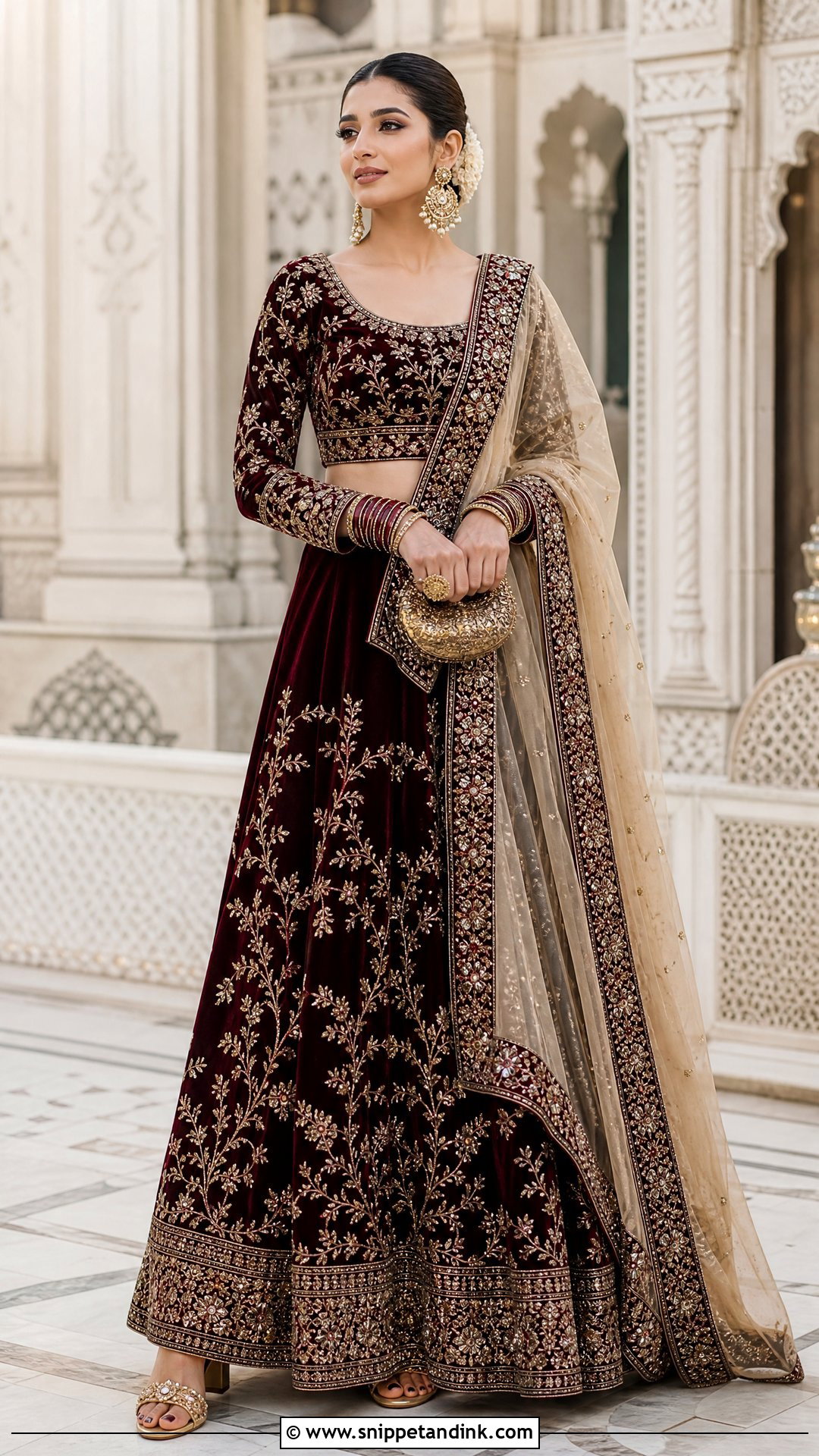 Kundan Wedding Chappal With Maroon Lehenga - Snippet and Ink - 20 Wedding Chappal for Bride Ideas