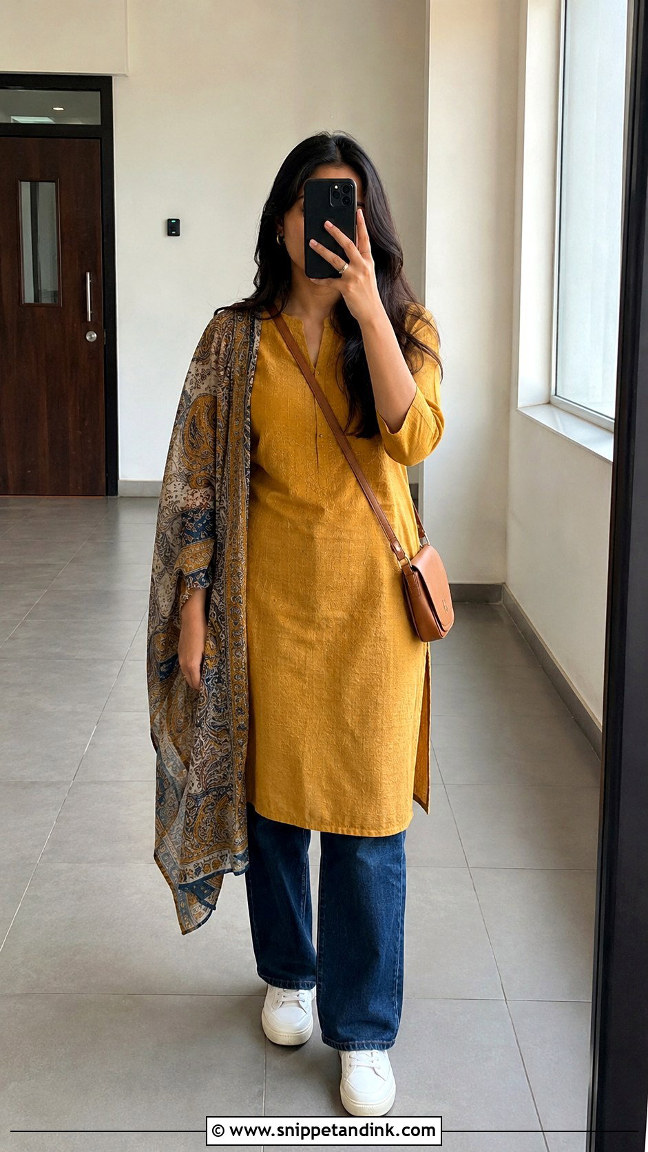 Kurta And Jeans With Printed Dupatta - Snippet and Ink - 20 Dupatta Dress Ideas