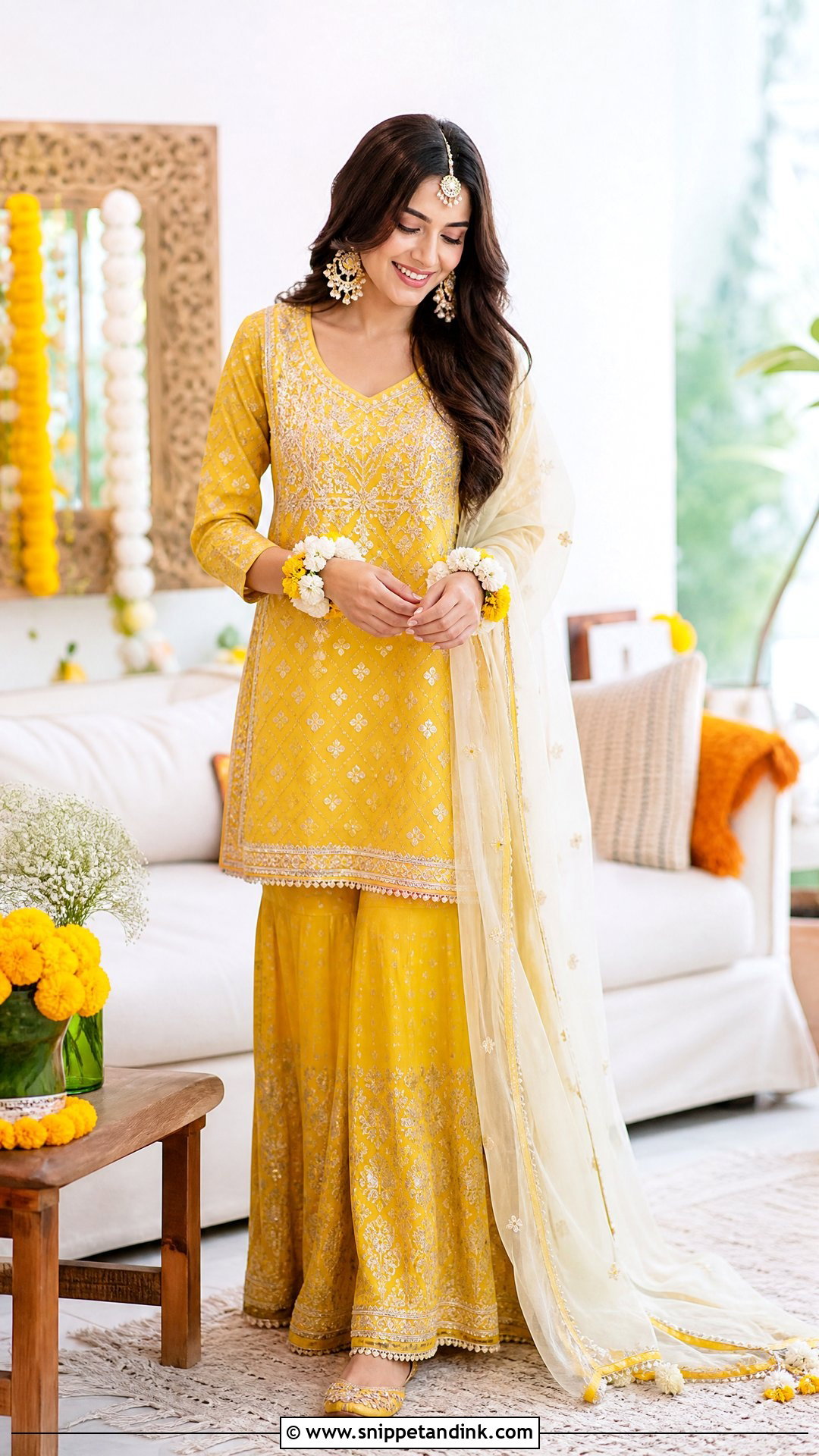 Kurta And Palazzo Set For Mehendi Bride - Snippet and Ink - 25 Simple Mehendi Outfits for Bride
