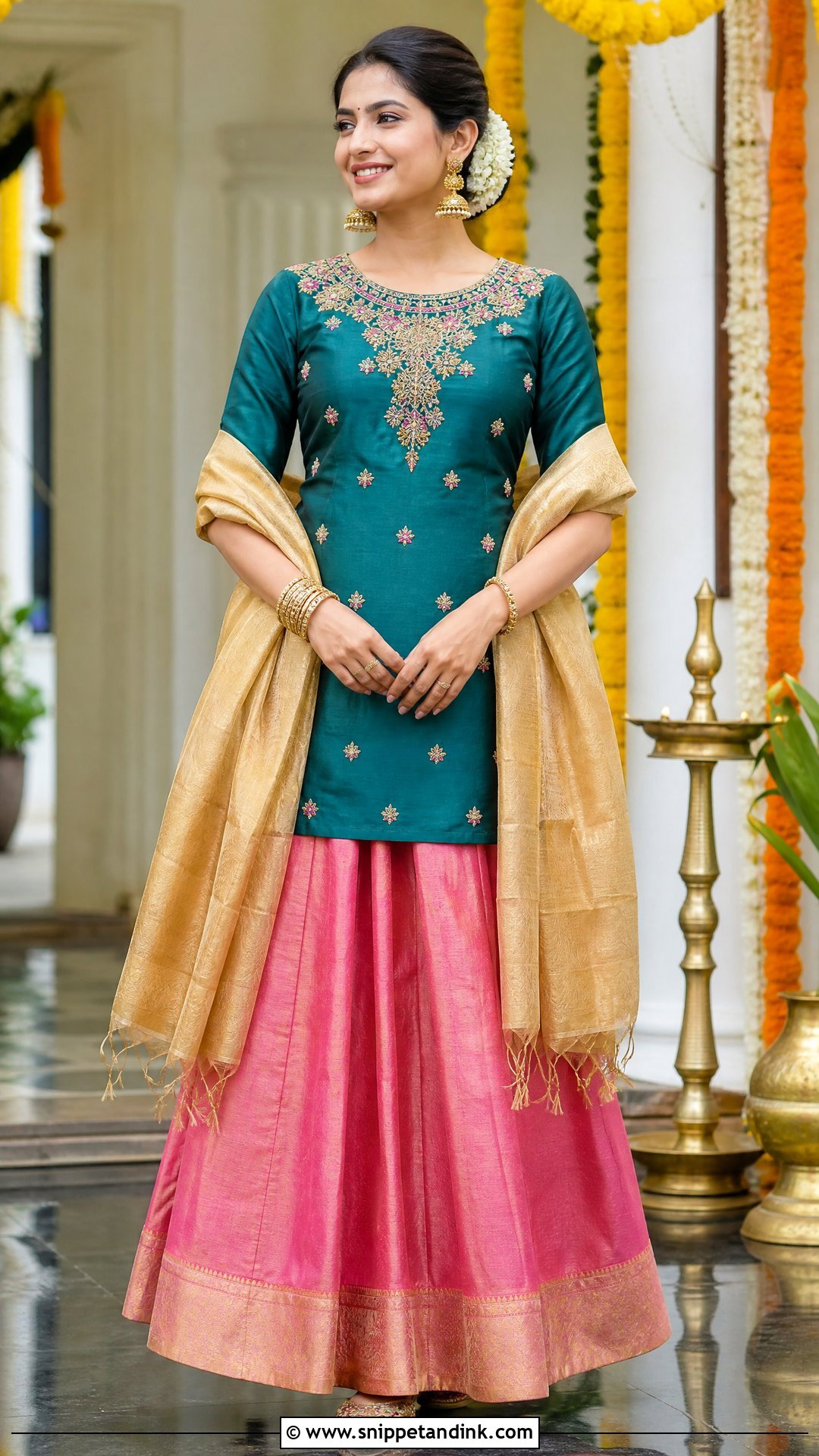 Kurta And Silk Skirt Wedding Outfit - Snippet and Ink - 25 South Indian Wedding Outfits