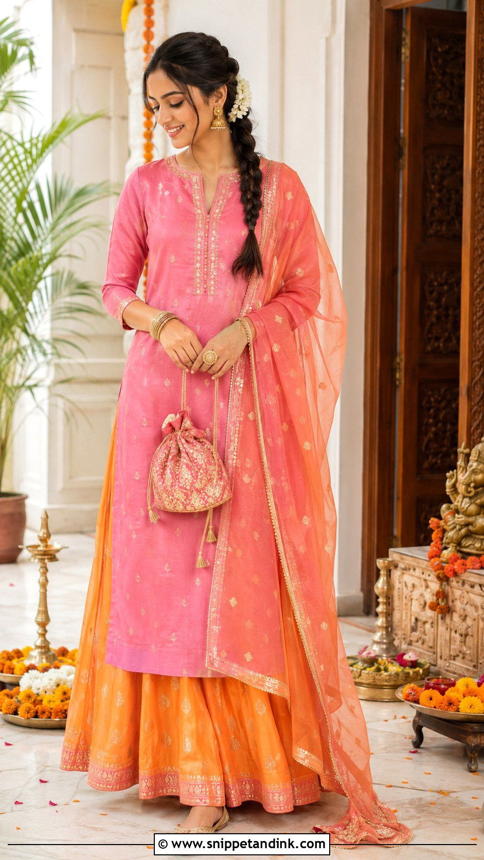 Kurta And Skirt Set For Wedding Puja - Snippet and Ink - 20 Marrige Function Outfit Ideas