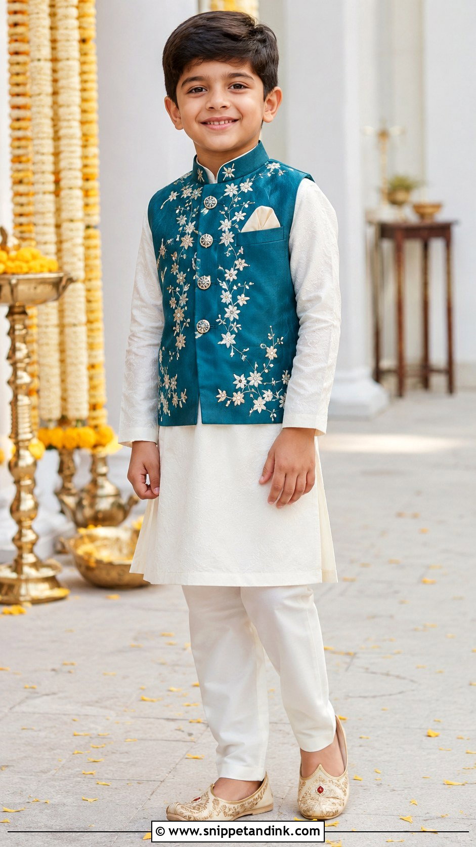 Kurta Pajama With Nehru Jacket Indian Kids Wedding Dress - Snippet and Ink - 25 Indian Kids Wedding Dresses