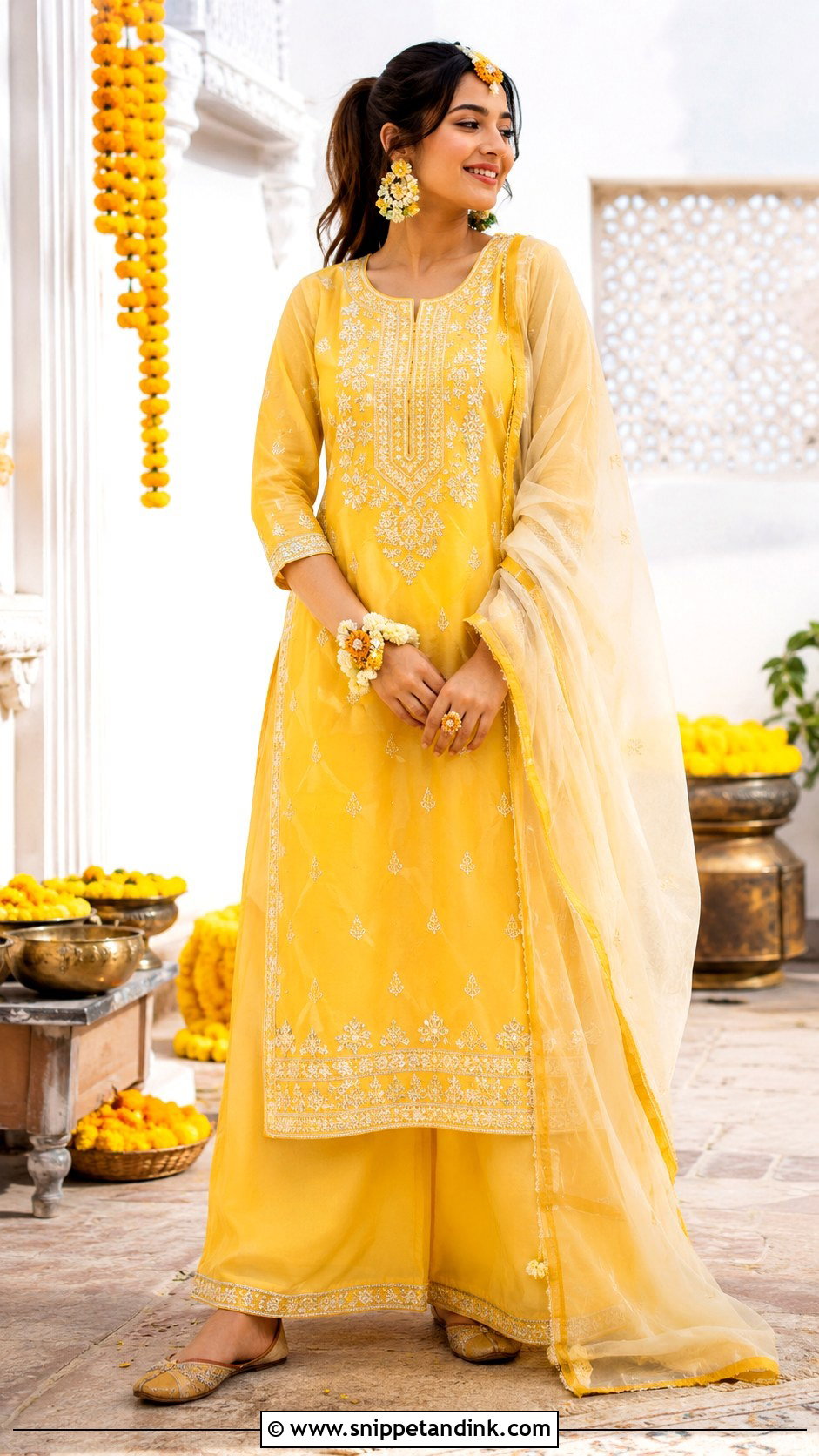 Kurta Palazzo Set For Haldi - Snippet and Ink - 25 Indian Sisters Wedding Dress Ideas