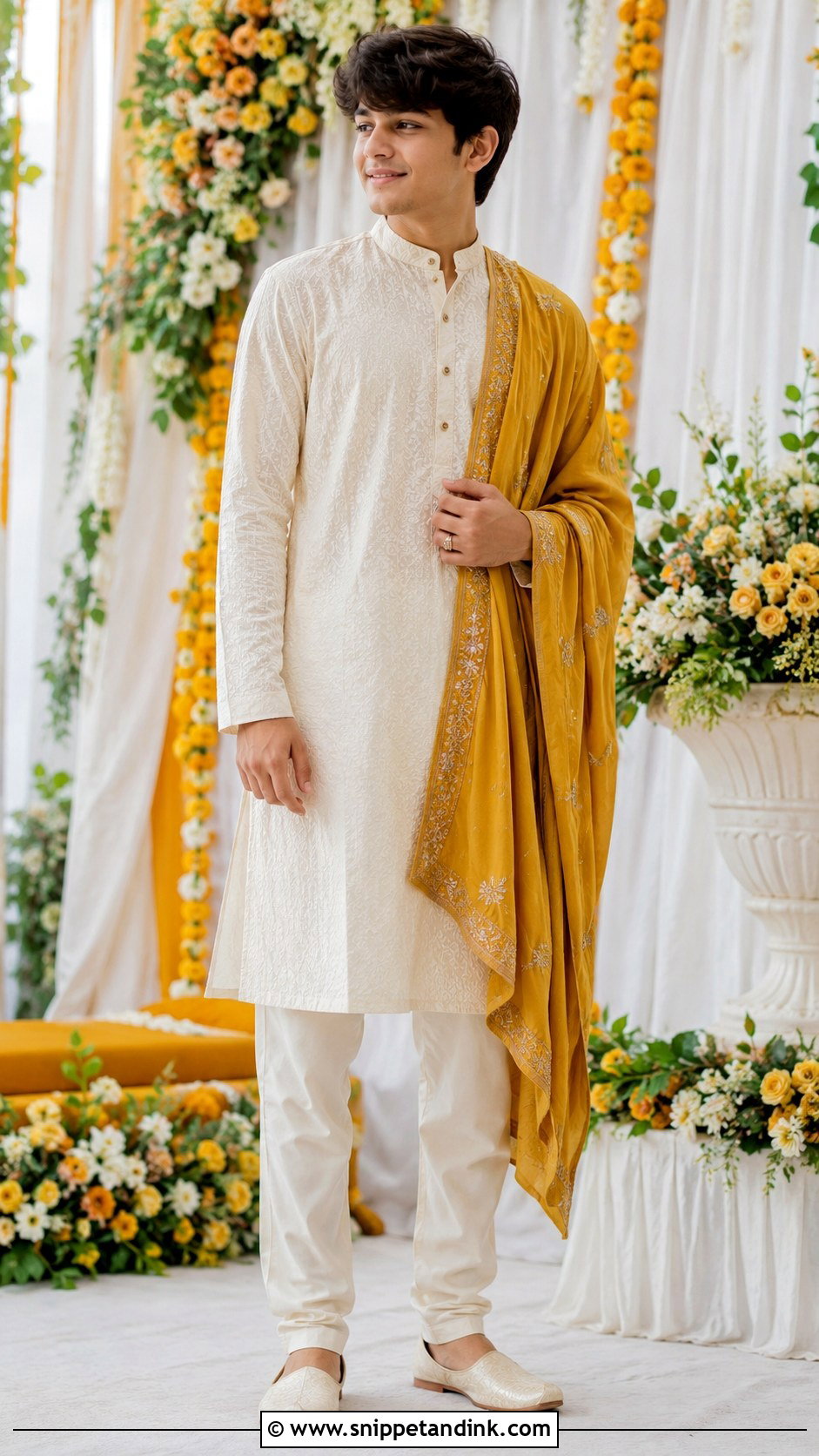 Kurta With Stole For Boys - Snippet and Ink - 25 Mehndi Dress for Boys Ideas