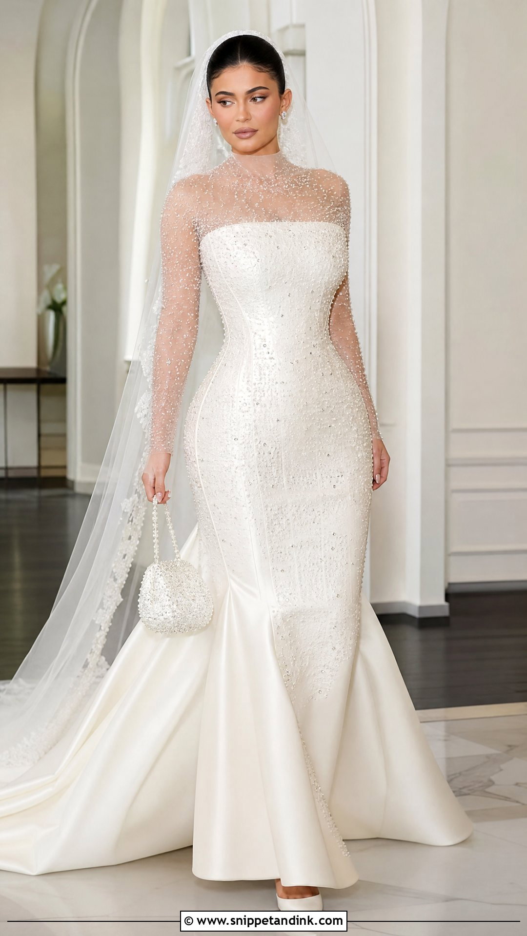 Kylie Jenner Pearl Beaded Wedding Dress - Snippet and Ink - 20 Kylie Jenner Wedding Dress Ideas