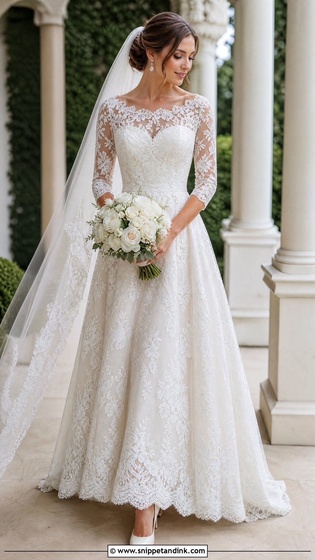 Lace A Line 34 Sleeve Wedding Dress - Snippet and Ink - 20 34 Sleeve Wedding Dress Ideas