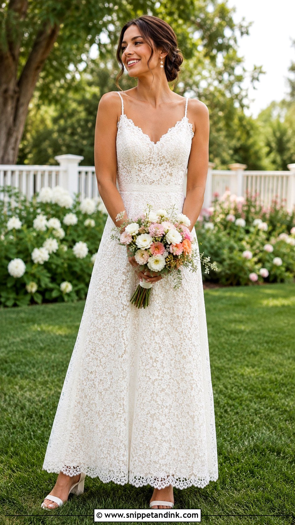Lace A Line Backyard Wedding Dress - Snippet and Ink - 20 Backyard Wedding Dresses