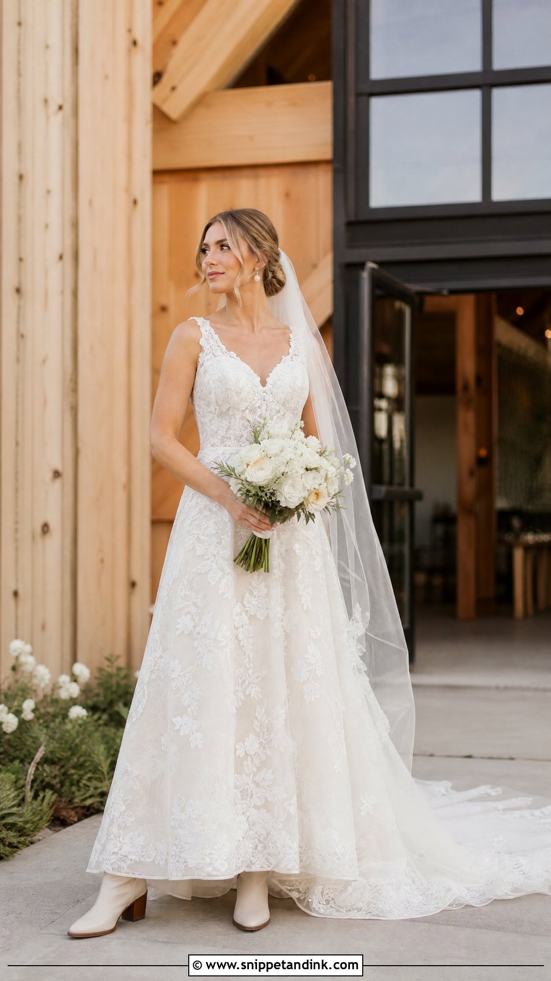 Lace A Line Barn Wedding Dress - Snippet and Ink - 25 Barn Wedding Dress Ideas
