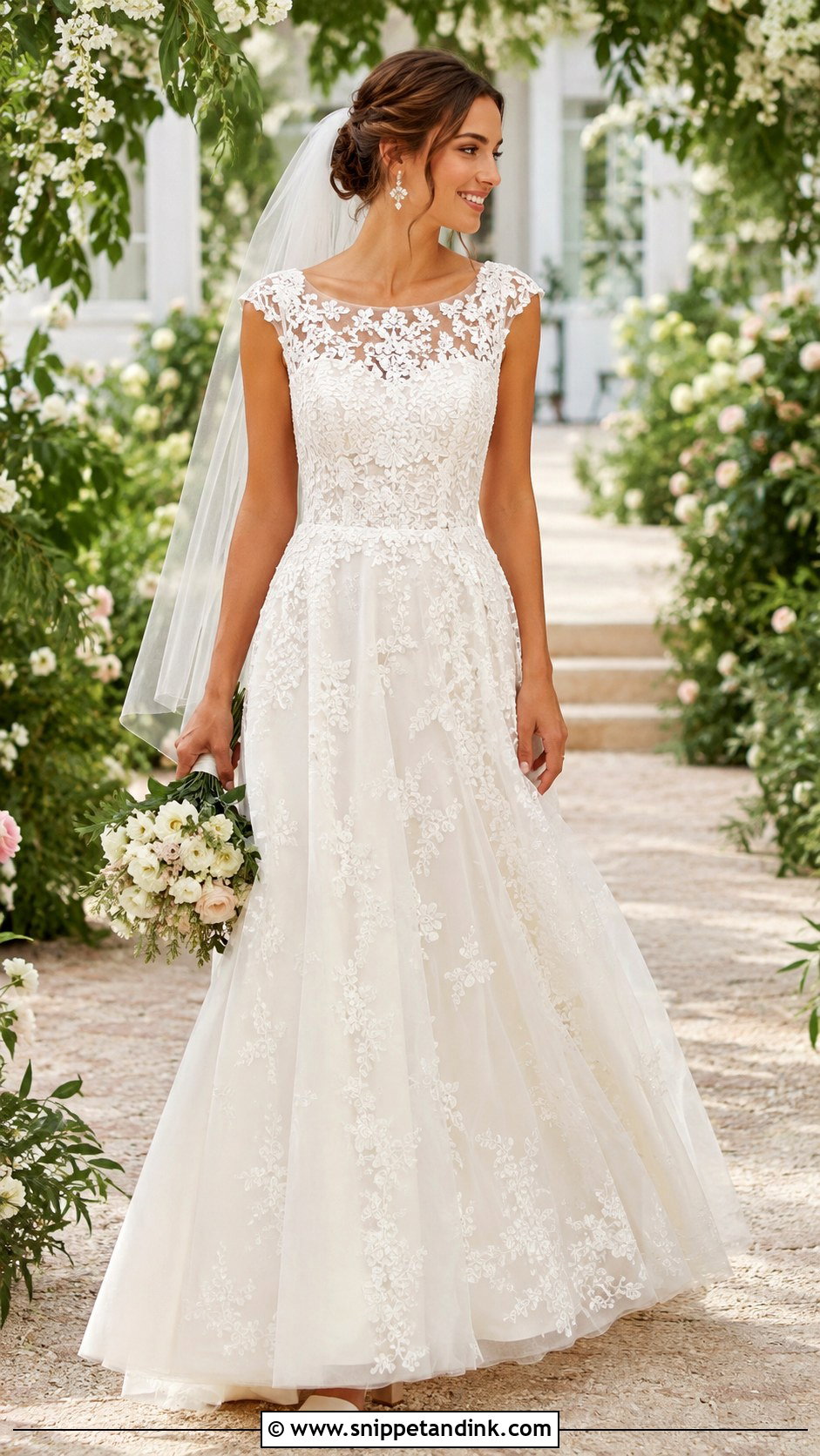 Lace A Line Boat Neck Wedding Dress - Snippet and Ink - 20 Boat Neck Wedding Dresses