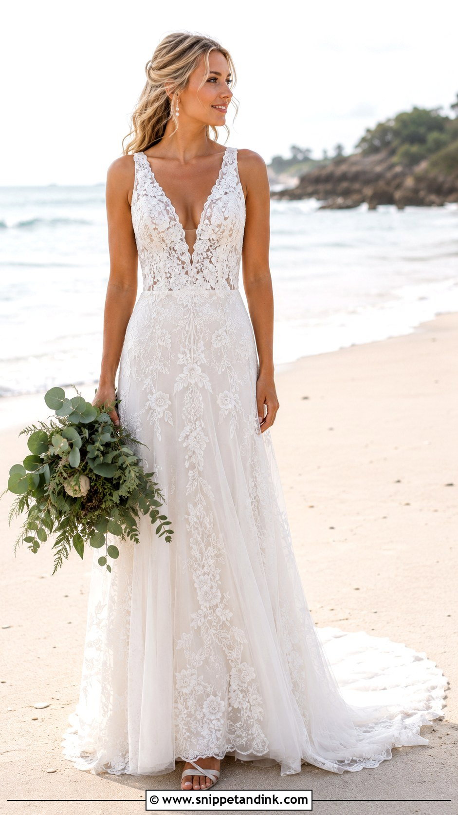 Lace A Line Bohemian Beach Wedding Dress - Snippet and Ink - 20 Bohemian Beach Wedding Dress Ideas