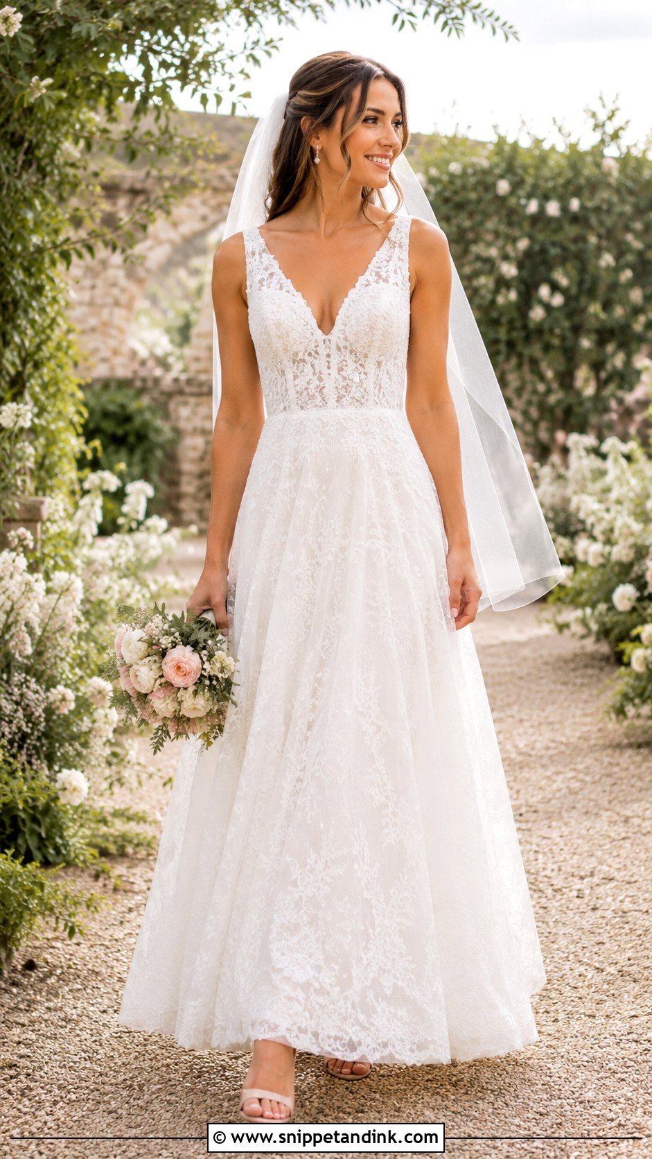 Lace A Line Bridal Dress - Snippet and Ink - 20 Beautiful Bridal Dresses
