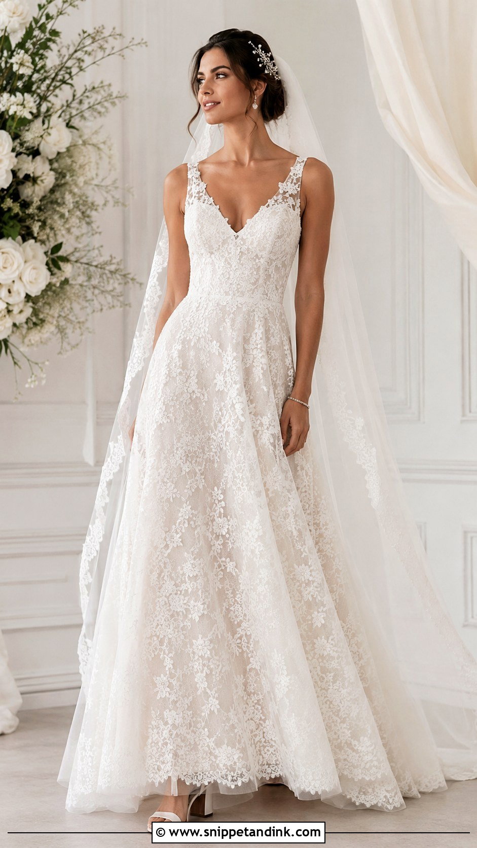 Lace A Line Bridal Outfit - Snippet and Ink - 20 Bride Wear Ideas