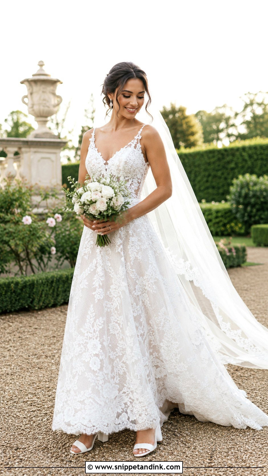 Lace A Line Bridal Outfit - Snippet and Ink - 20 Bride Attire Ideas
