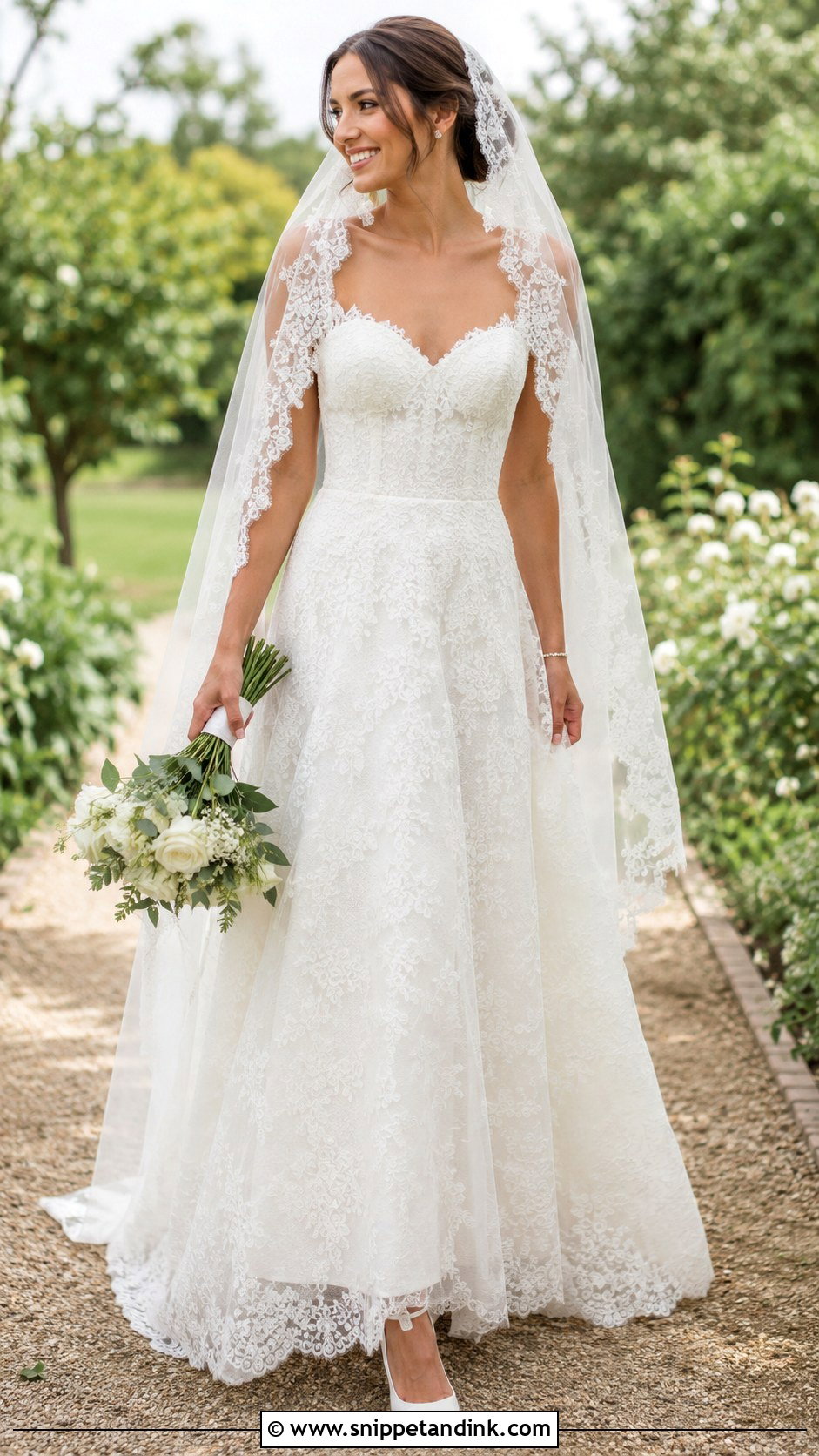 Lace A Line Bride With Mantilla Veil - Snippet and Ink - 20 Brides with Veils