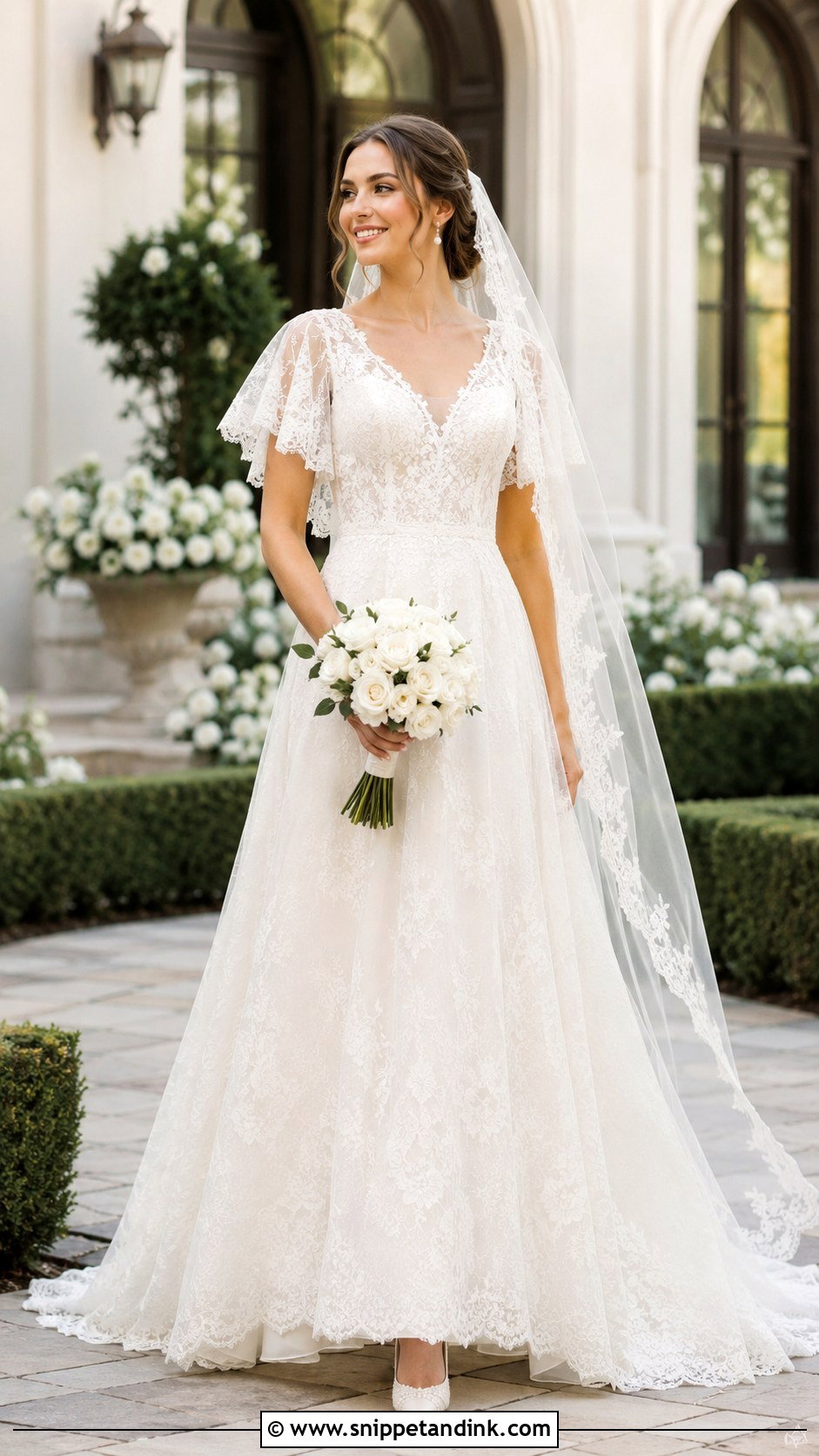 Lace A Line Butterfly Sleeve Wedding Dress - Snippet and Ink - 20 Butterfly Sleeve Wedding Dress Ideas