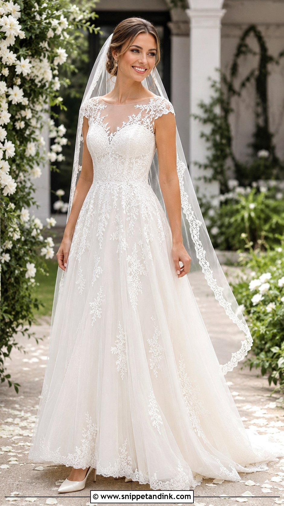 Lace A Line Cap Sleeve Wedding Dress - Snippet and Ink - 20 Capped Sleeve Wedding Dress Ideas