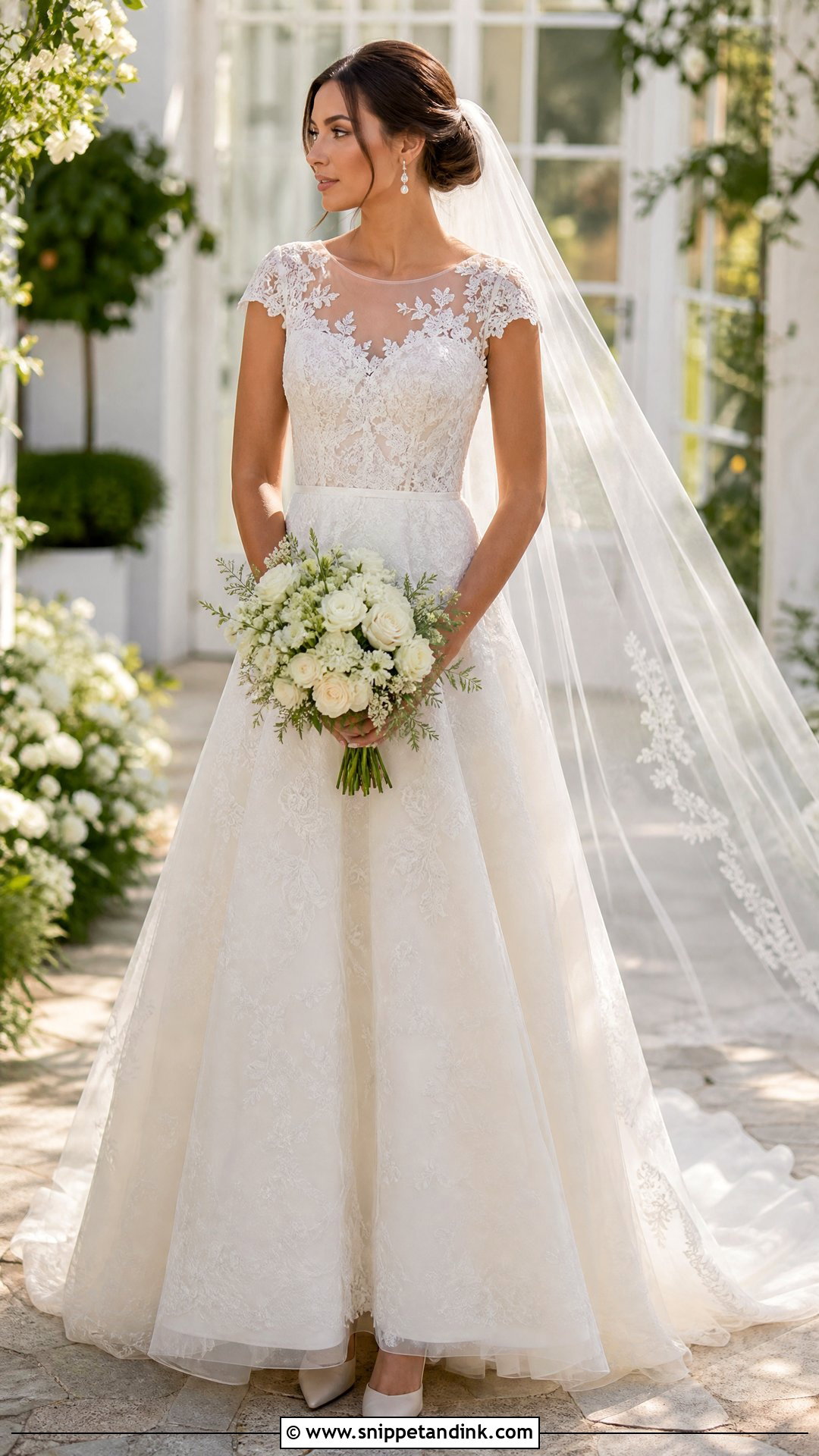 Lace A Line Cap Sleeve Wedding Dress - Snippet and Ink - 20 Wedding Dresses Cap Sleeves