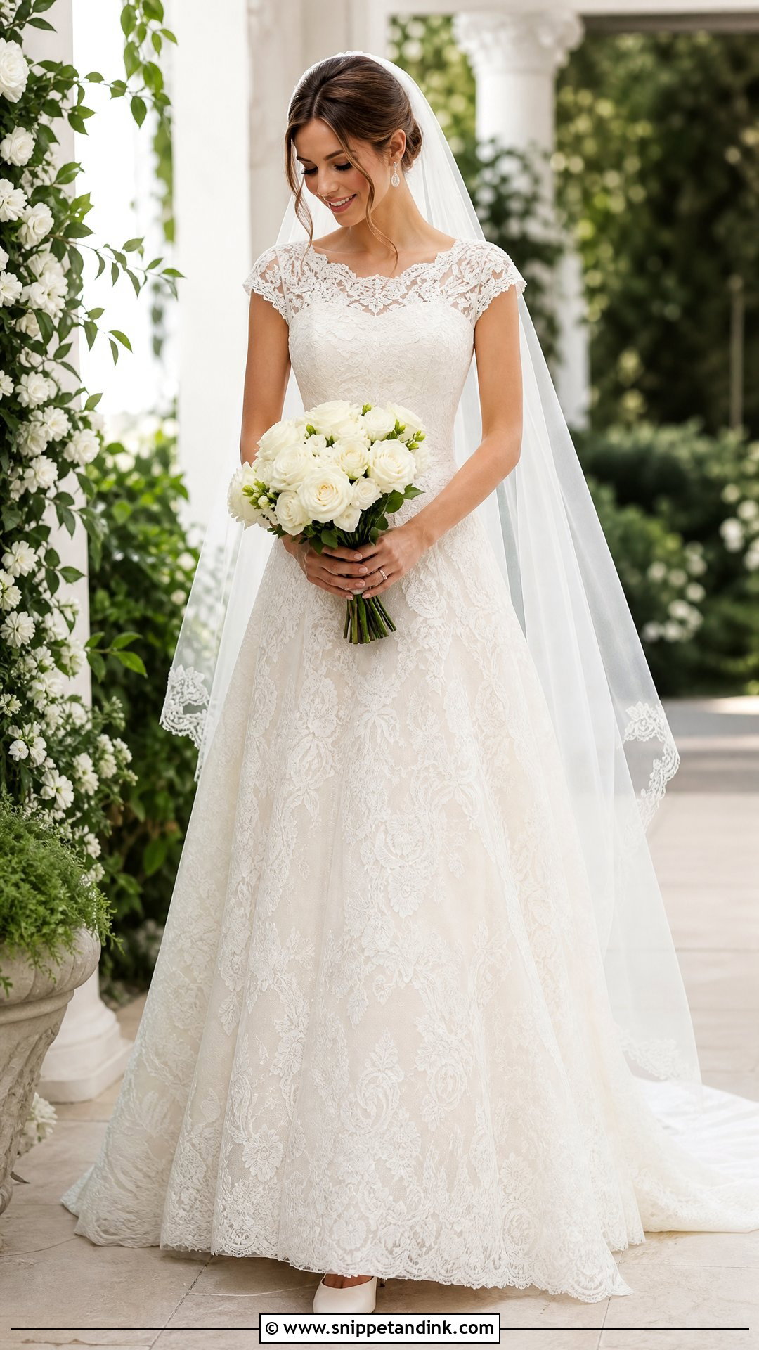 Lace A Line Cap Sleeve Wedding Dress - Snippet and Ink - 20 Wedding Dress Cap Sleeves