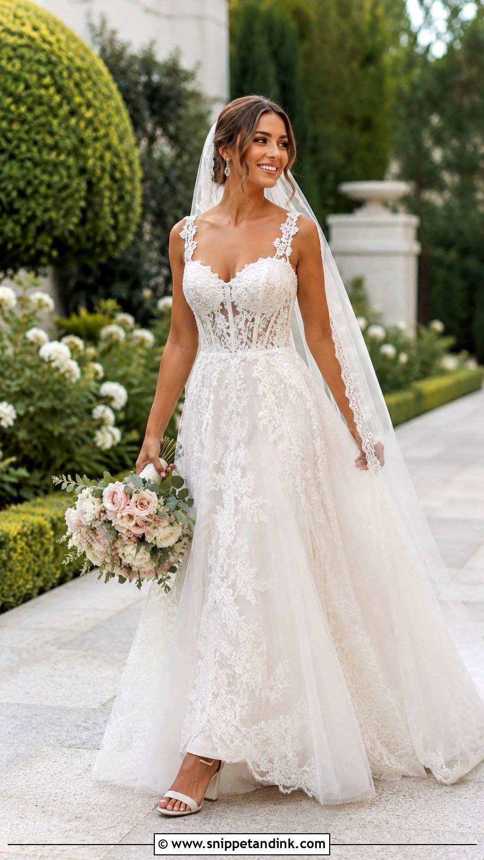 Lace A Line Corseted Wedding Dress - Snippet and Ink - 20 Corseted Wedding Dress Ideas