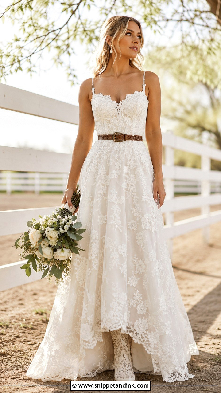 Lace A Line Cowboy Wedding Dress - Snippet and Ink - 20 Cowboy Wedding Dress Ideas
